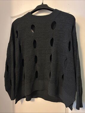 H&M Divided Black Distressed Hole Knit Sweater